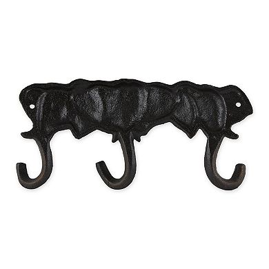 Zingz Home Triple Elephant Cast Iron Wall Hook Entryway Organizer