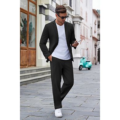 COOFANDY Men' Suits 2 Piece Slim Fit Suit Set 2 Button Lightweight Casual Knit Blazer Suit Jacket