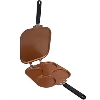Dual Sided Pancake Pan - 4 Mould Copper Nonstick, Reinforced Hinges for Easy Flipping