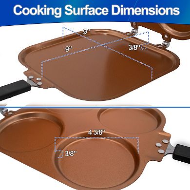 Dual Sided Pancake Pan - 4 Mould Copper Nonstick, Reinforced Hinges for Easy Flipping