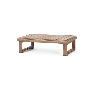 Outdoor Coffee Table Rustic Acacia Wood Table with Slat Top & Sled Legs