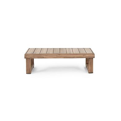 Outdoor Coffee Table Rustic Acacia Wood Table with Slat Top & Sled Legs
