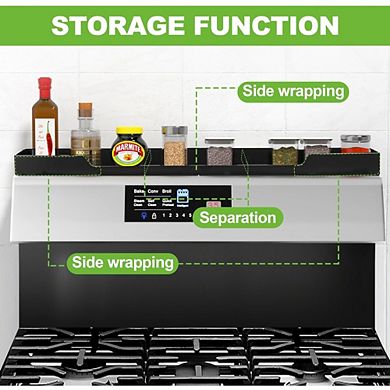 Great Ambitions 30" Magnetic Stove Shelf - 3-Zone Heat Resistant Silicone Spice Rack for Flat Tops
