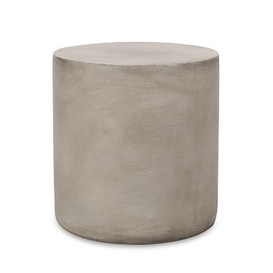 Outdoor Lightweight Concrete Side Table Light Gray Cylindrical End Table