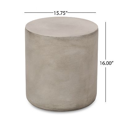 Outdoor Lightweight Concrete Side Table Light Gray Cylindrical End Table