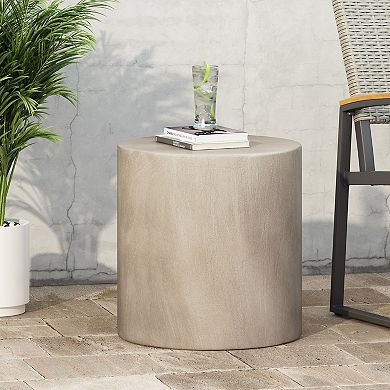 Outdoor Lightweight Concrete Side Table Light Gray Cylindrical End Table