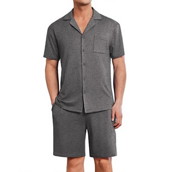 Ekouaer Men's Pajama Set Short Sleeve Sleepwear Button-Down Soft Loungewear 2 pc Shorts Set