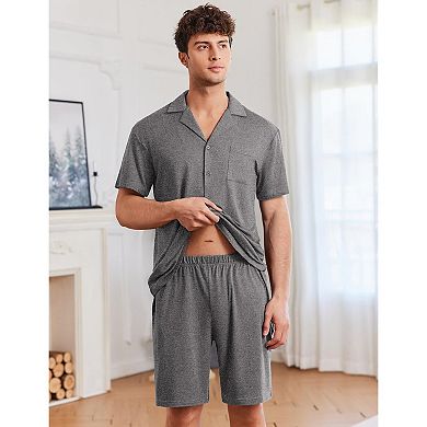 Ekouaer Men's Pajama Set Short Sleeve Sleepwear Button-Down Soft Loungewear 2 Pc Shorts Set