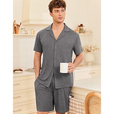 Ekouaer Men's Pajama Set Short Sleeve Sleepwear Button-Down Soft Loungewear 2 Pc Shorts Set