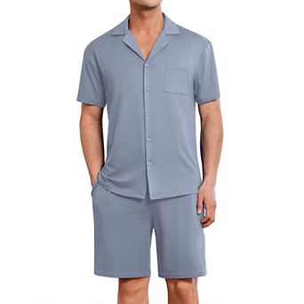 Ekouaer Men's Pajama Set Short Sleeve Sleepwear Button-Down Soft Loungewear 2 pc Shorts Set