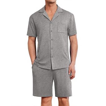 Ekouaer Men's Pajama Set Short Sleeve Sleepwear Button-Down Soft Loungewear 2 pc Shorts Set