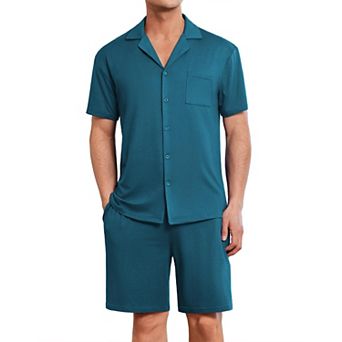 Ekouaer Men's Pajama Set Short Sleeve Sleepwear Button-Down Soft Loungewear 2 pc Shorts Set