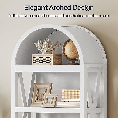 5-Tier Arched Bookshelf with Adjustable Shelves for Living Room or Office