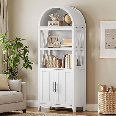 5-Tier Arched Bookshelf with Adjustable Shelves for Living Room or Office