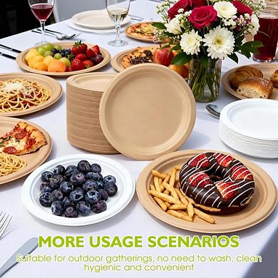 9 Inch 125 Pack Compostable Paper Plates, Duty Disposable Plates, for Party, Camping, Picnic