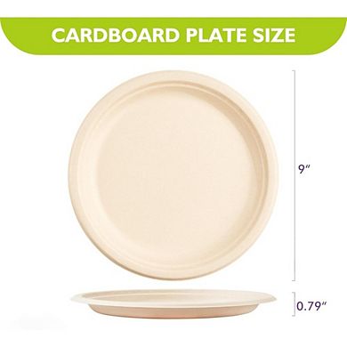 9 Inch 125 Pack Compostable Paper Plates, Duty Disposable Plates, for Party, Camping, Picnic