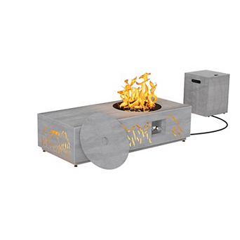 48" Propane Fire Pit Table with LED Light - 50,000 BTU with Wind Guard (Light Grey/Mountain Cutout)