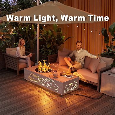 48" Propane Fire Pit Table with LED Light - 50,000 BTU with Wind Guard (Light Grey/Mountain Cutout)