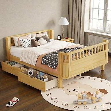 Lufeiya Full Size Kids Platform Bed with Safety Rails and Storage Drawers
