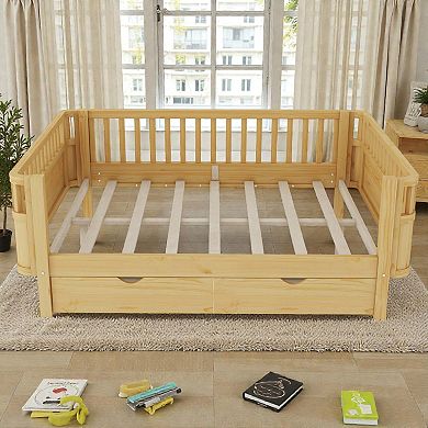 Lufeiya Full Size Kids Platform Bed with Safety Rails and Storage Drawers