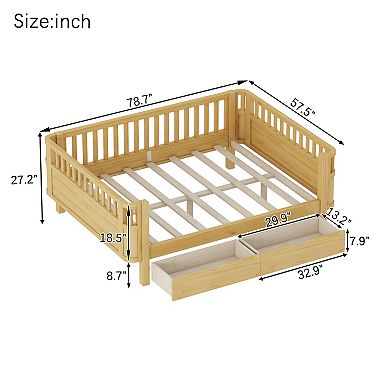 Lufeiya Full Size Kids Platform Bed with Safety Rails and Storage Drawers