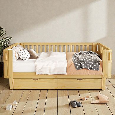 Lufeiya Full Size Kids Platform Bed with Safety Rails and Storage Drawers