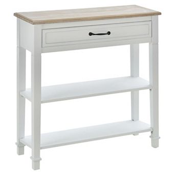 Narrow Sofa Table with Drawer and Shelves, Entryway or Living Room Accent Table - White, Natural
