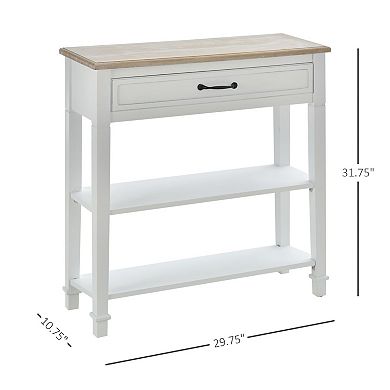 Narrow Sofa Table with Drawer and Shelves, Entryway or Living Room Accent Table - White, Natural