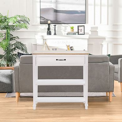 Narrow Sofa Table with Drawer and Shelves, Entryway or Living Room Accent Table - White, Natural