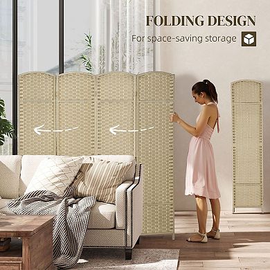 4-Panel Folding Room Divider Screen with Arched Top for Bedroom, Living Room, Office