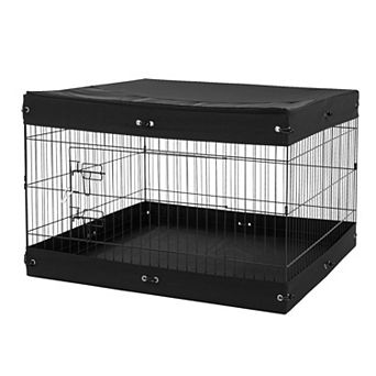 Indoor Outdoor Dog Playpen for Small Pets with Mesh Top and Floor Mat