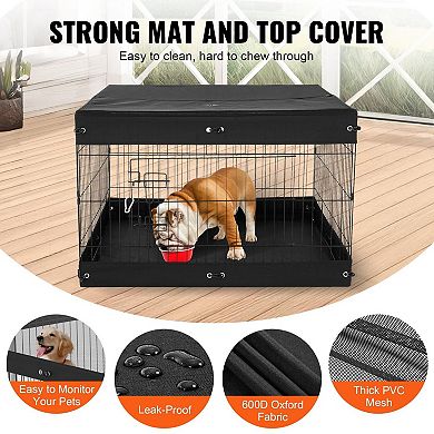 Indoor Outdoor Dog Playpen for Small Pets with Mesh Top and Floor Mat