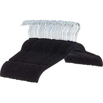 50-Pack Black Non-Slip Velvet Hangers, Slim Space-Saving with Shoulder Notches