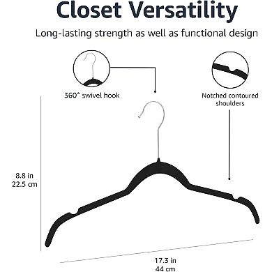 50-Pack Black Non-Slip Velvet Hangers, Slim Space-Saving with Shoulder Notches