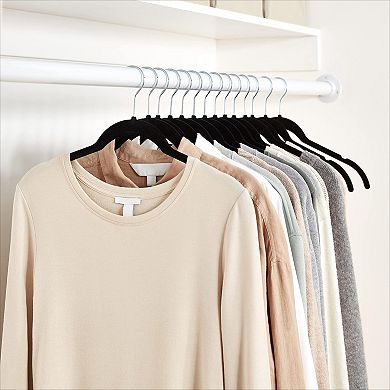 50-Pack Black Non-Slip Velvet Hangers, Slim Space-Saving with Shoulder Notches