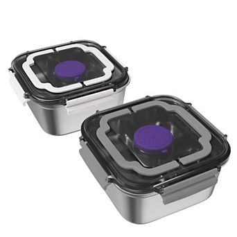 Salad Container Lunch Bowl Lid 3 Compartment Bento Tray Dressing Stainless Steel Box