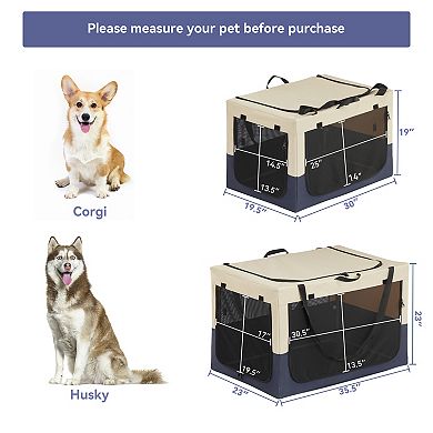 IFMALL Adjustable Fabric Cover Dog Travel Crate with Three Door Design