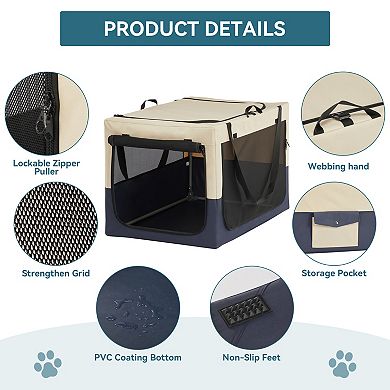 IFMALL Adjustable Fabric Cover Dog Travel Crate with Three Door Design