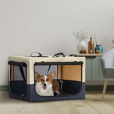 IFMALL Adjustable Fabric Cover Dog Travel Crate with Three Door Design