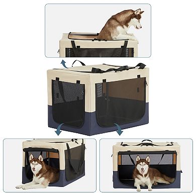IFMALL Adjustable Fabric Cover Dog Travel Crate with Three Door Design
