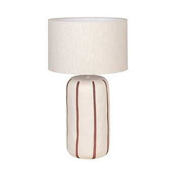 Hello Honey Stoneware Table Lamp with Hand-Painted Stripes and Linen Shade
