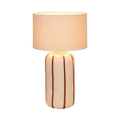 Hello Honey Stoneware Table Lamp with Hand-Painted Stripes and Linen Shade