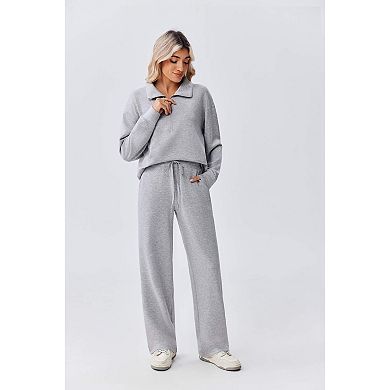 Pinspark Women's 2 Piece Lounge Tracksuit Side Slit Sweatshirt & Pocket Sweatpants