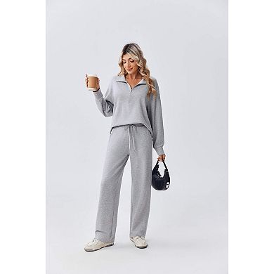 Pinspark Women's 2 Piece Lounge Tracksuit Side Slit Sweatshirt & Pocket Sweatpants