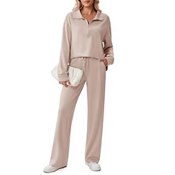 Pinspark Women's 2 pc Lounge Tracksuit Side Slit Sweatshirt & Pocket Sweatpants