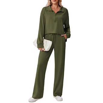 Pinspark Women's 2 pc Lounge Tracksuit Side Slit Sweatshirt & Pocket Sweatpants
