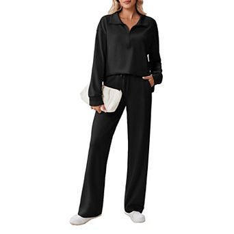 Pinspark Women's 2 pc Lounge Tracksuit Side Slit Sweatshirt & Pocket Sweatpants