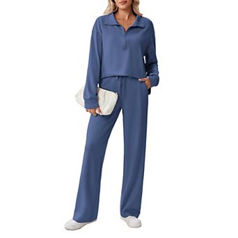 Pinspark Women's 2 pc Lounge Tracksuit Side Slit Sweatshirt & Pocket Sweatpants