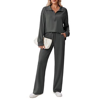 Pinspark Women's 2 pc Lounge Tracksuit Side Slit Sweatshirt & Pocket Sweatpants