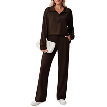 Pinspark Women's 2 pc Lounge Tracksuit Side Slit Sweatshirt & Pocket Sweatpants